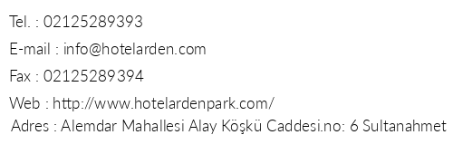 Hotel Arden Park telefon numaralar, faks, e-mail, posta adresi ve iletiim bilgileri